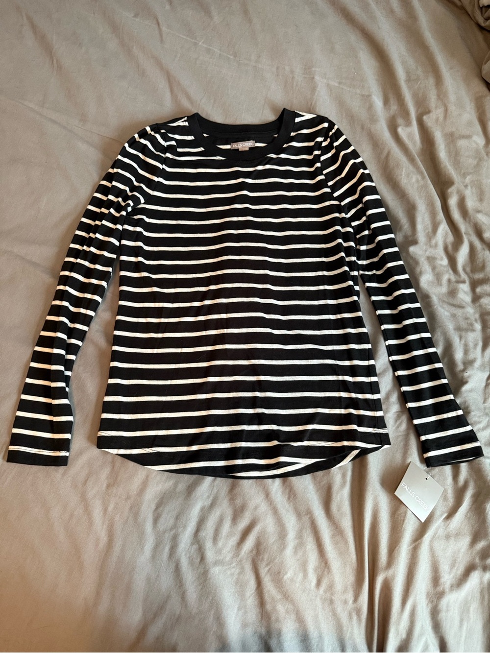 Falls Creek Black and White Striped Long-Sleeve Tee